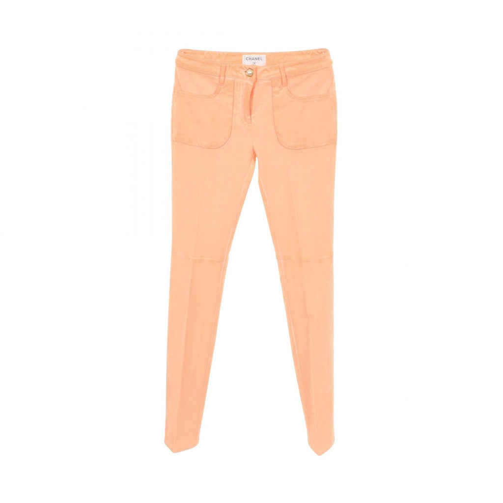 Chanel Pants CC Logo Pearl Button Skinny Cotton