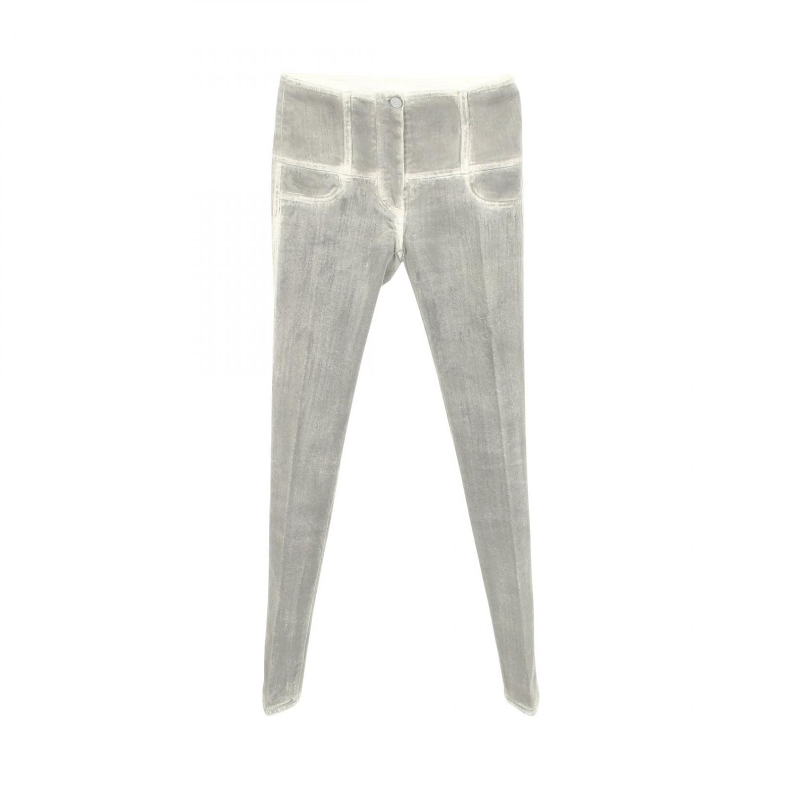 Chanel Denim Pants CC Logo Button Washout Skinny Cotton
