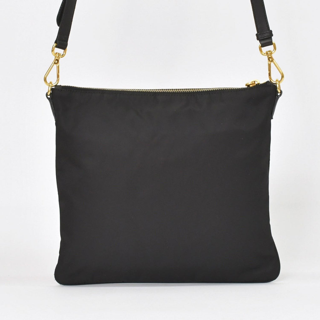 Prada Ribbon Shoulder Bag Triangle Logo Nylon Black Gold — view 2