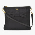 Prada Ribbon Shoulder Bag Triangle Logo Nylon Black Gold