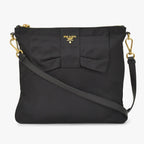 Prada Ribbon Shoulder Bag Triangle Logo Nylon Black Gold