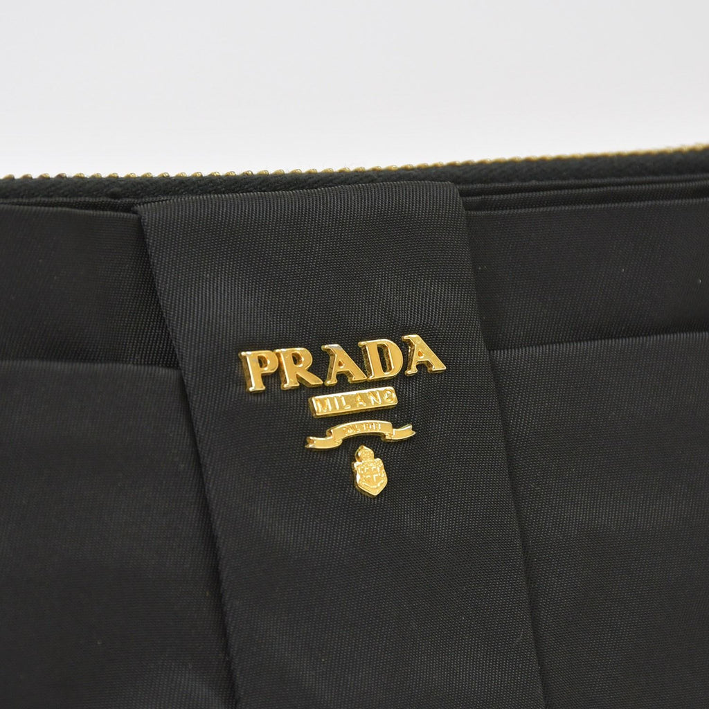 Prada Ribbon Shoulder Bag Triangle Logo Nylon Black Gold — view 5