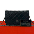 Chanel Card Present Quilted CC Logo Lambskin Shoulder Bag Pochette Black