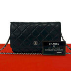 Chanel Card Present Quilted CC Logo Lambskin Shoulder Bag Pochette Black