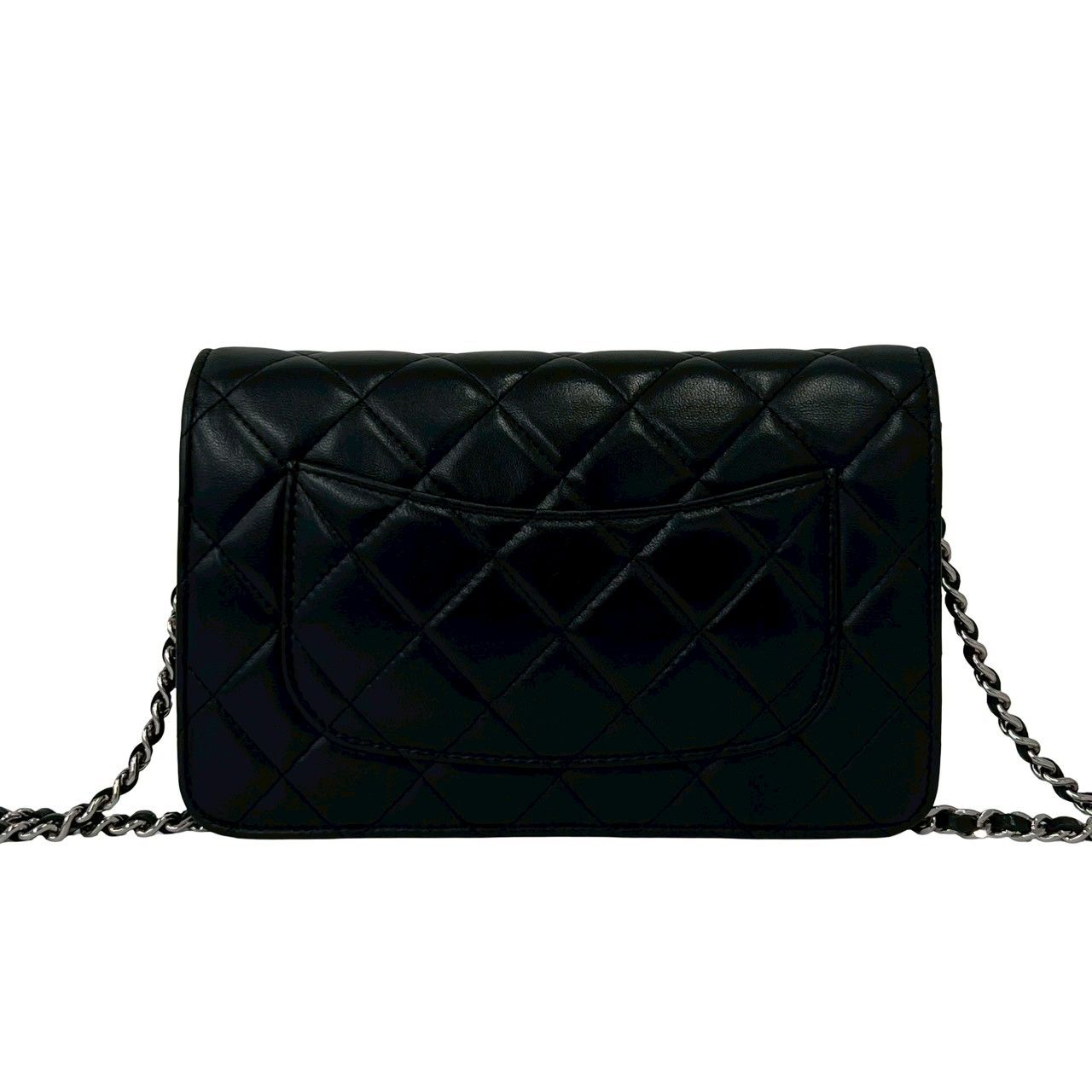 Chanel Card Present Quilted CC Logo Lambskin Shoulder Bag Pochette Black — view 3