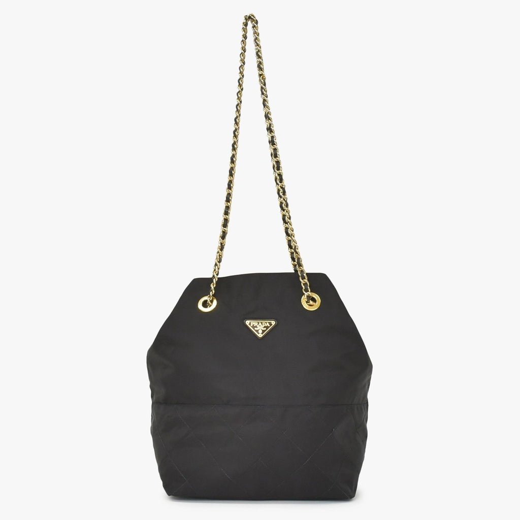 Prada Tote Bag Triangle Logo Nylon Black Gold — view 4