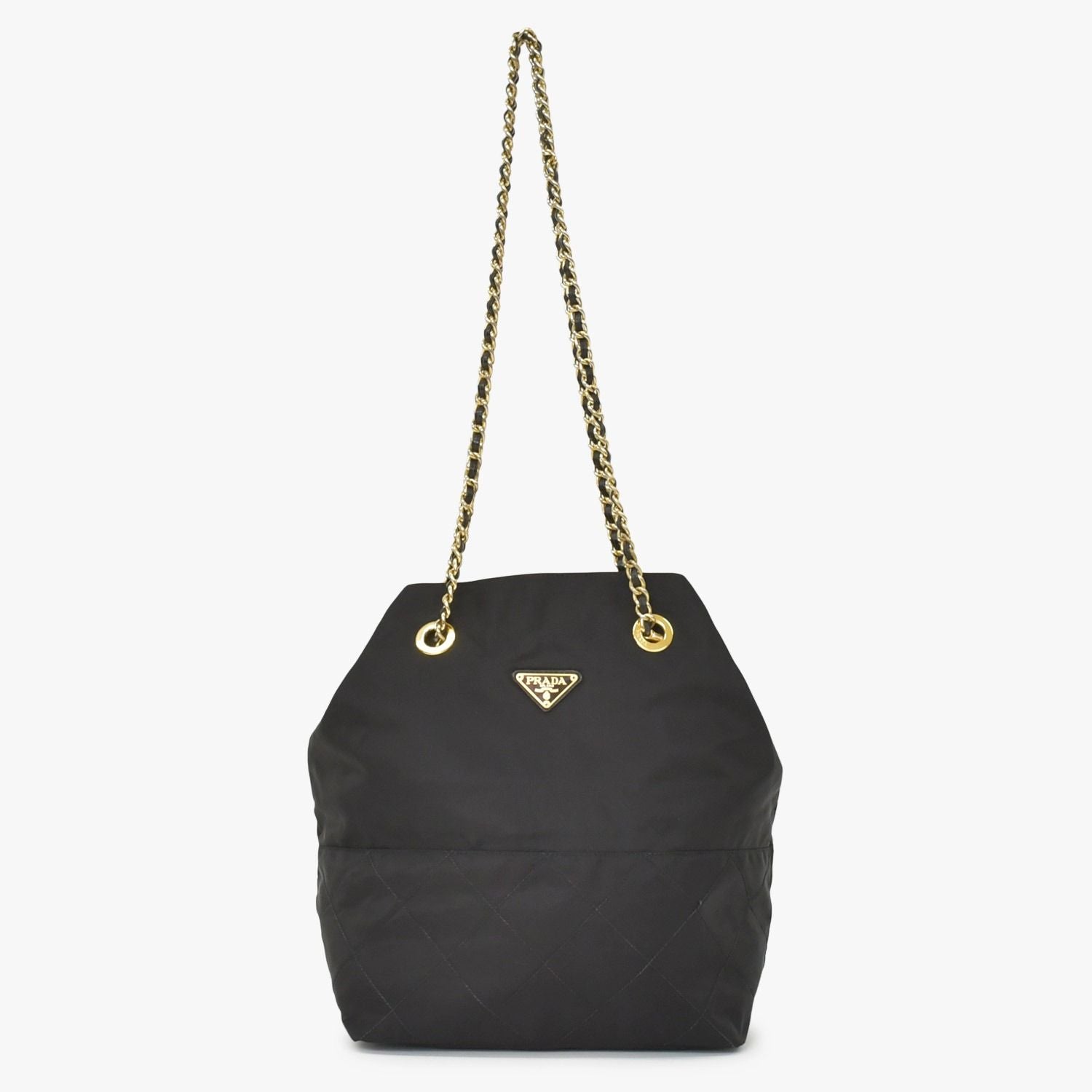 Prada Tote Bag Triangle Logo Nylon Black Gold — view 4