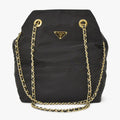 Prada Tote Bag Triangle Logo Nylon Black Gold