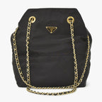Prada Tote Bag Triangle Logo Nylon Black Gold