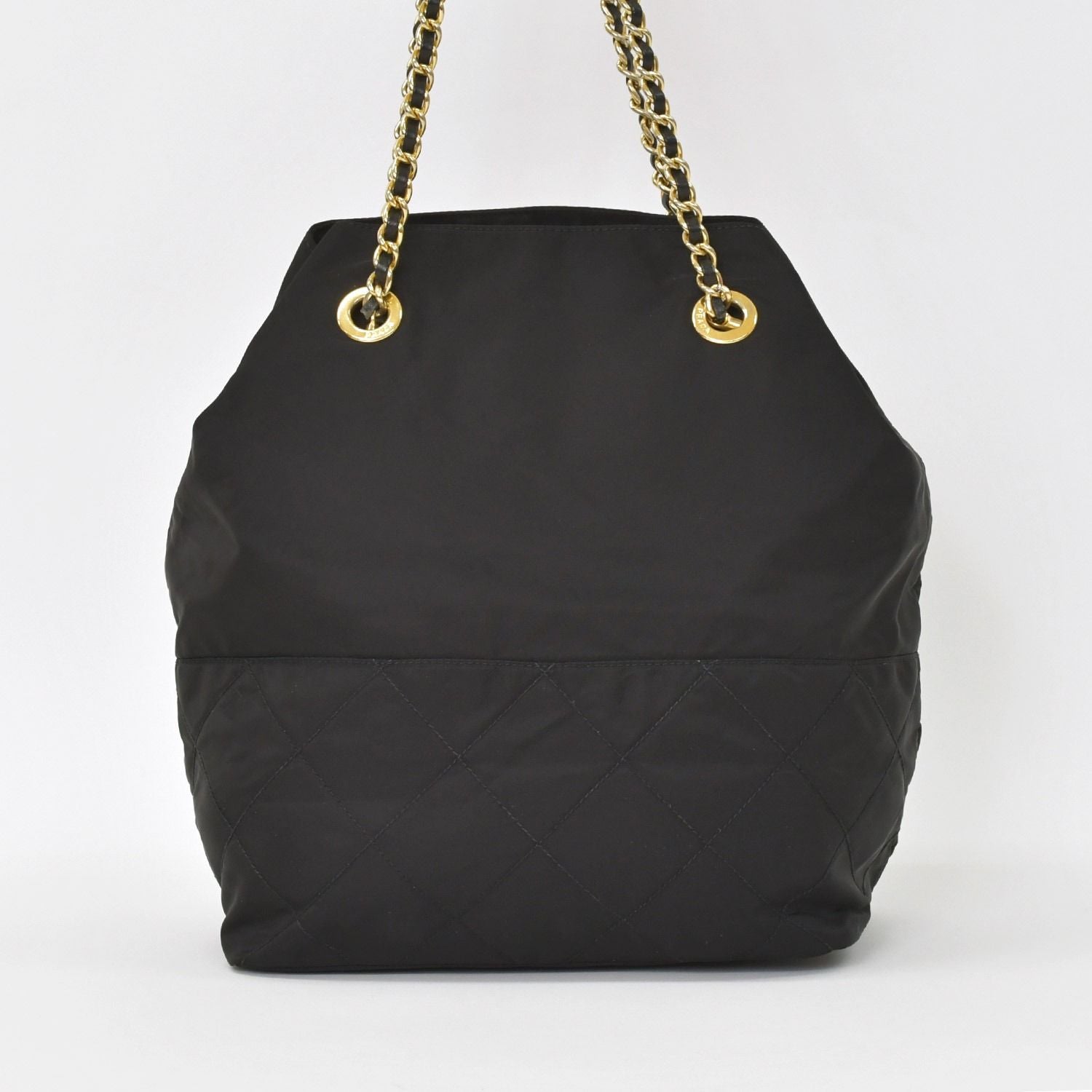 Prada Tote Bag Triangle Logo Nylon Black Gold — view 2