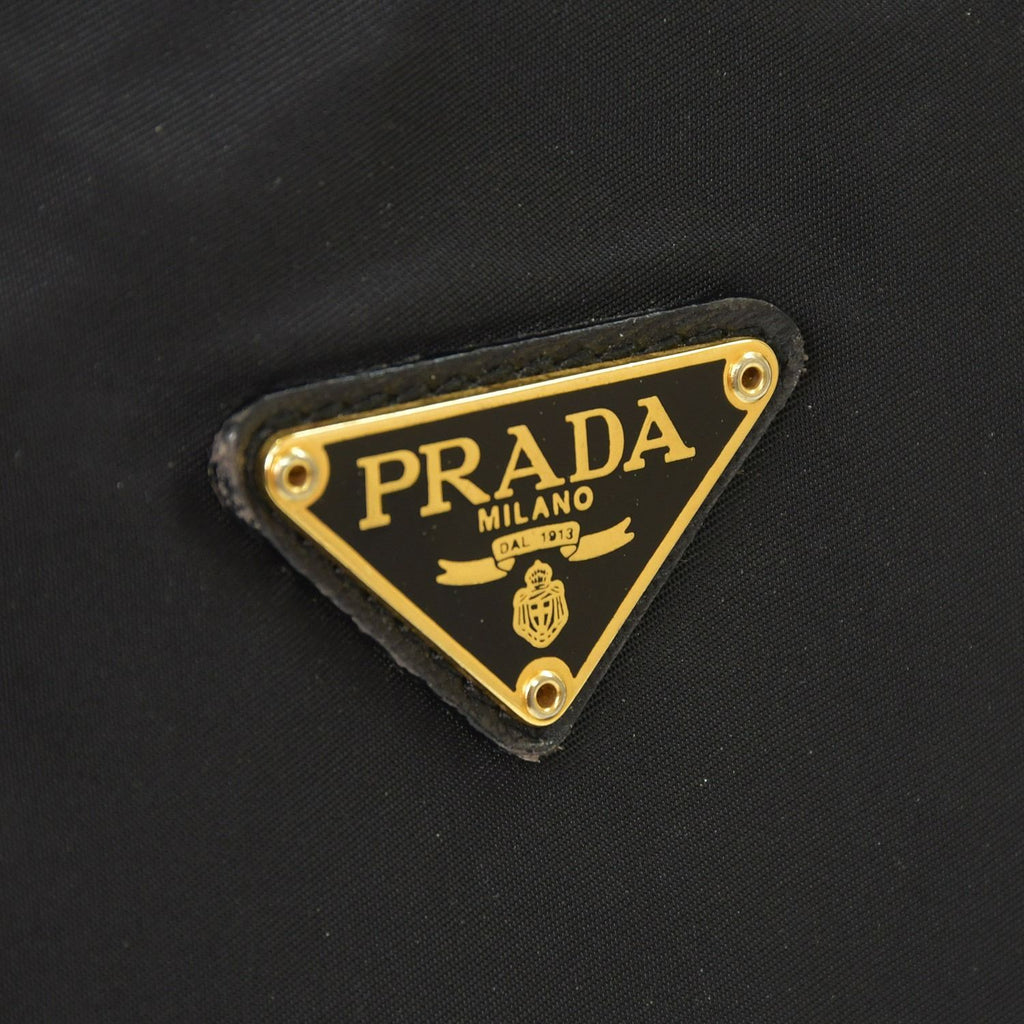 Prada Tote Bag Triangle Logo Nylon Black Gold — view 5