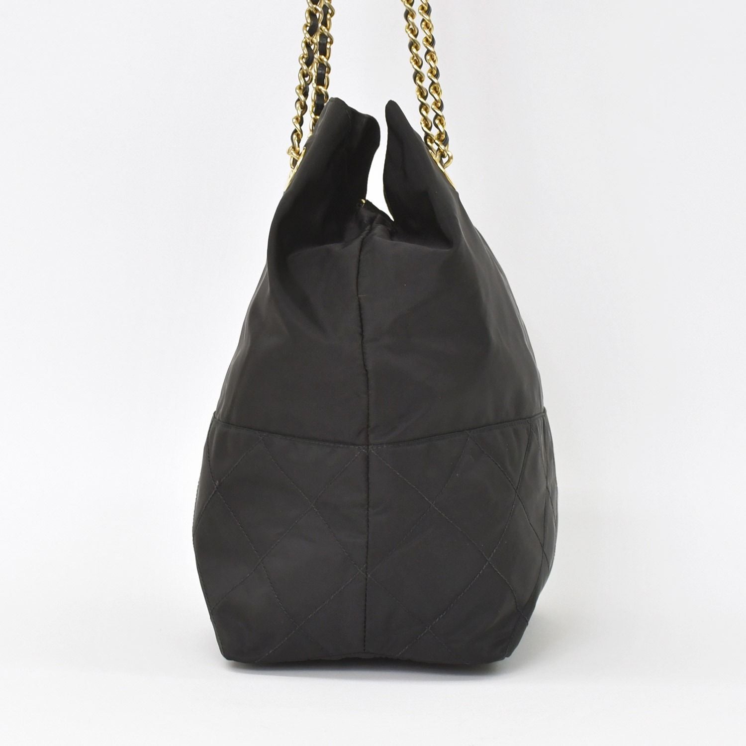 Prada Tote Bag Triangle Logo Nylon Black Gold — view 3