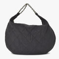 Chanel Chain Handle Handbag CC Logo Charm Quilted Black Canvas Silver