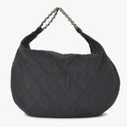 Chanel Chain Handle Handbag CC Logo Charm Quilted Black Canvas Silver