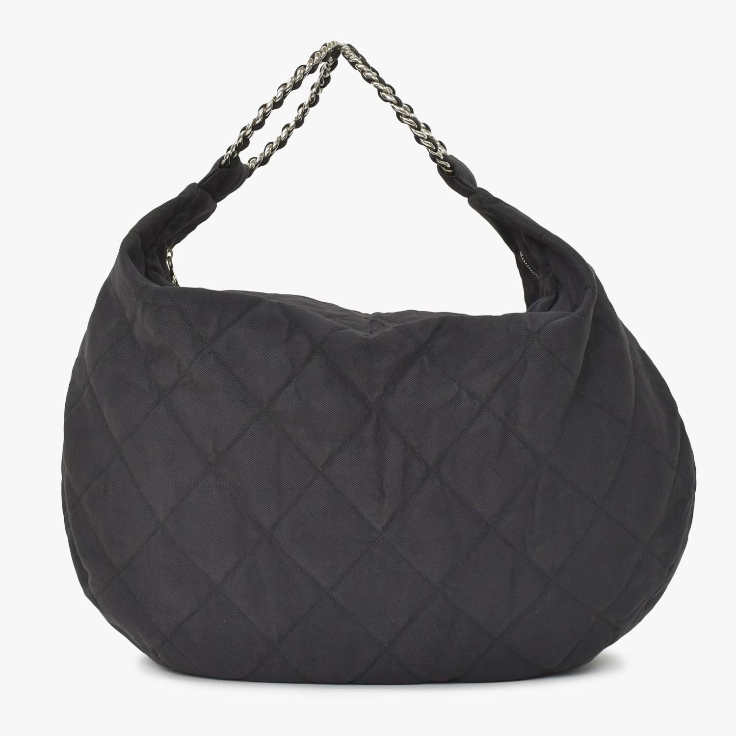 Chanel Chain Handle Handbag CC Logo Charm Quilted Black Canvas Silver