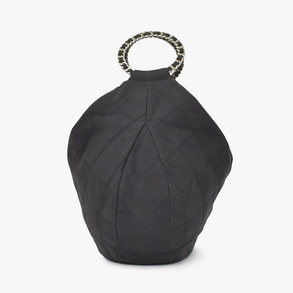Chanel Chain Handle Handbag CC Logo Charm Quilted Black Canvas Silver — view 3