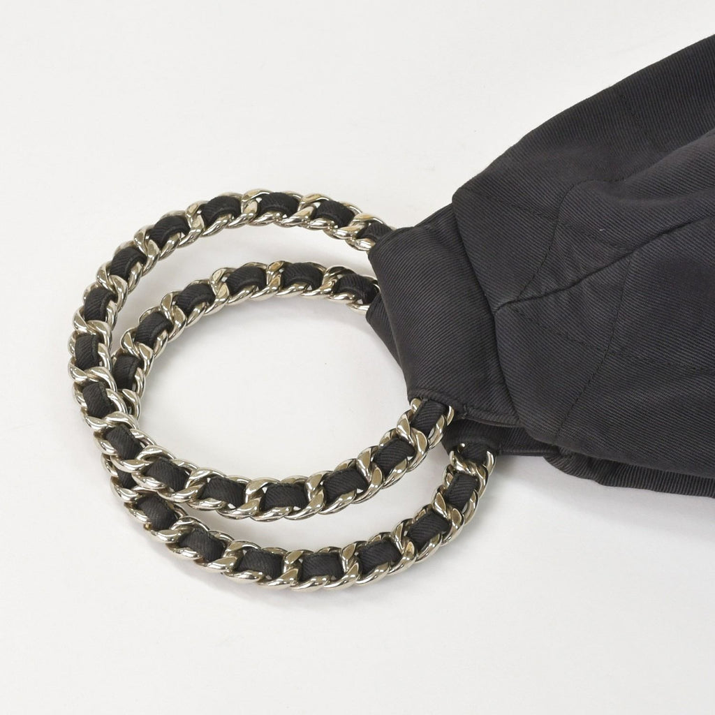 Chanel Chain Handle Handbag CC Logo Charm Quilted Black Canvas Silver — view 5