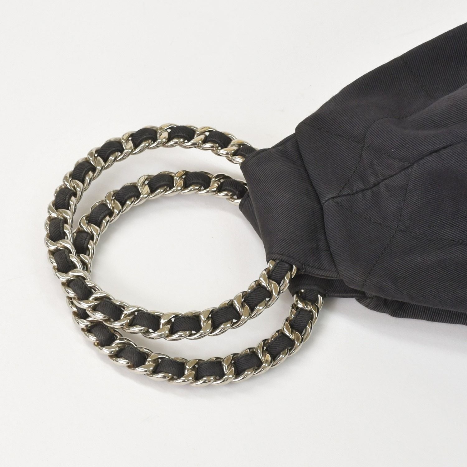 Chanel Chain Handle Handbag CC Logo Charm Quilted Black Canvas Silver — view 5