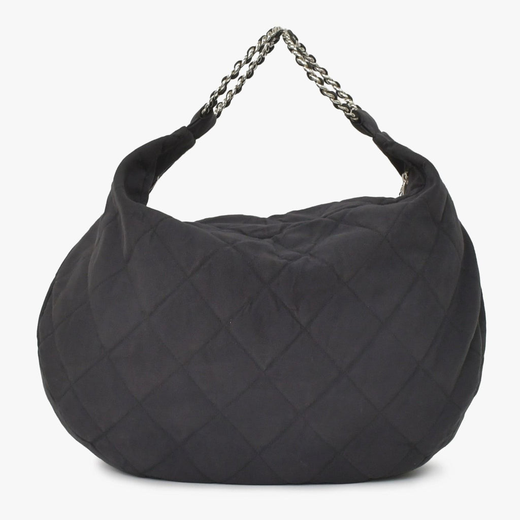 Chanel Chain Handle Handbag CC Logo Charm Quilted Black Canvas Silver — view 2