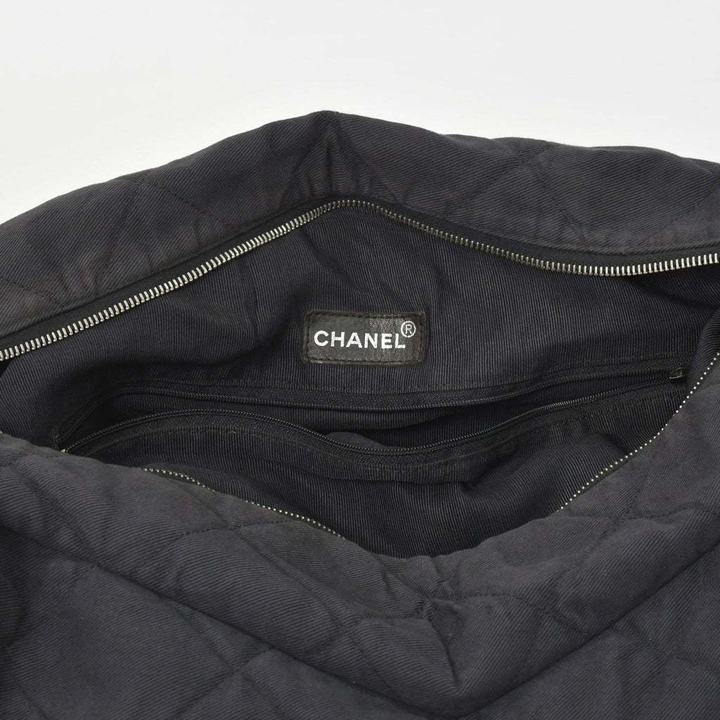 Chanel Chain Handle Handbag CC Logo Charm Quilted Black Canvas Silver — view 8