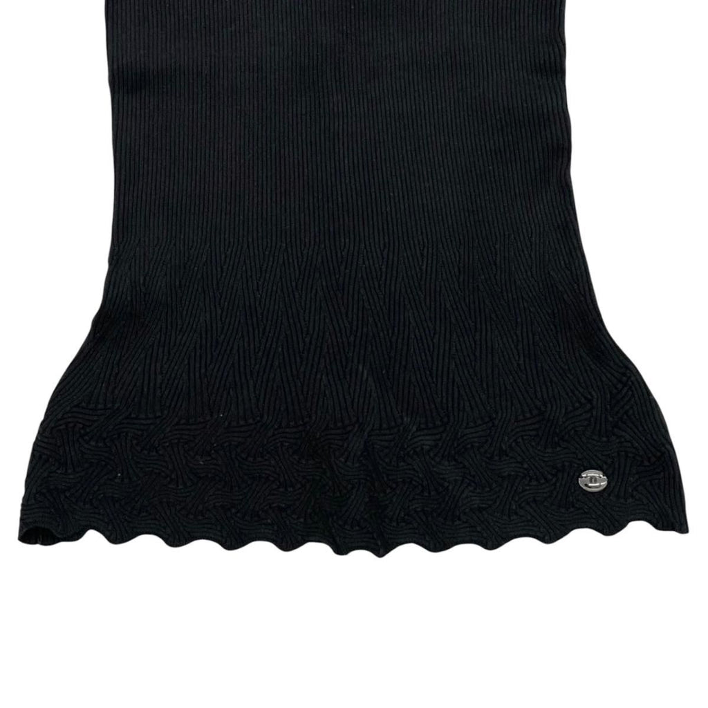 Chanel Short Sleeve Sweater CC Logo Flare Summer Knit 40 Cotton Black — view 4