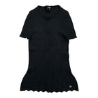 Chanel Short Sleeve Sweater CC Logo Flare Summer Knit 40 Cotton Black