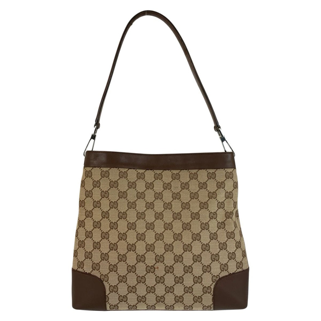 Gucci Brown Beige GG Canvas Leather Shoulder