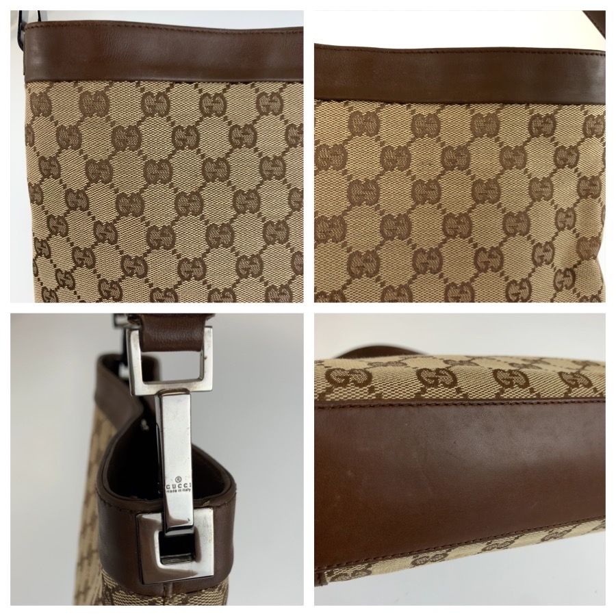 Gucci Brown Beige GG Canvas Leather Shoulder — view 6