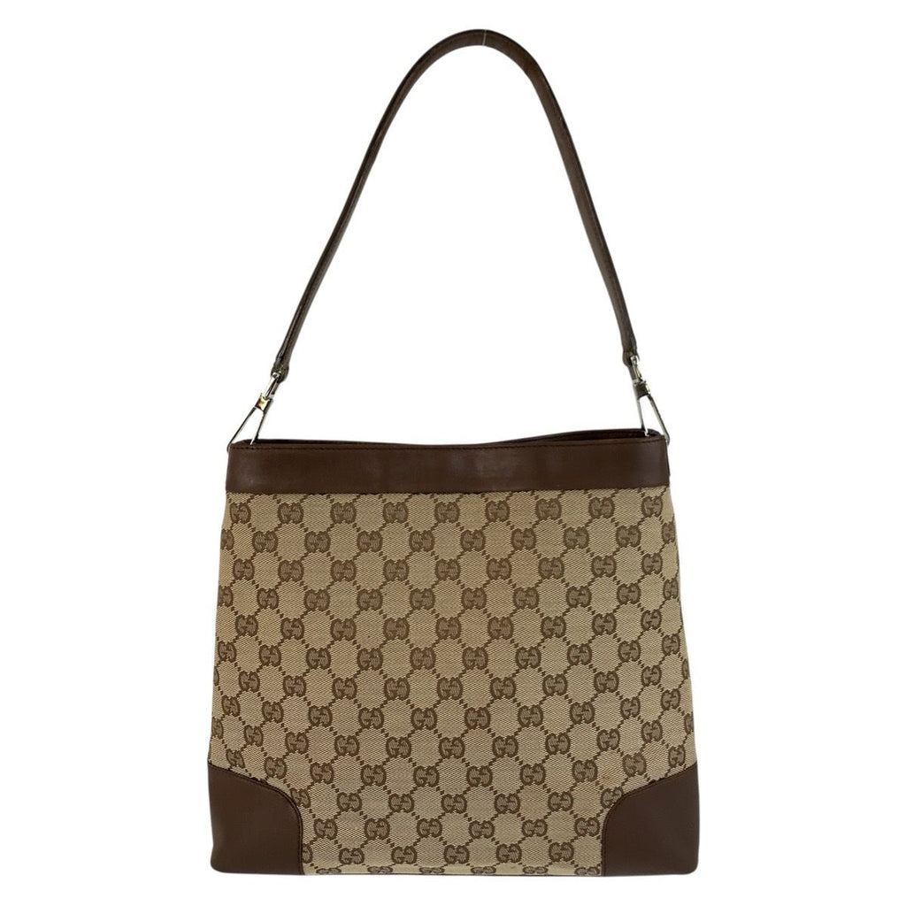 Gucci Brown Beige GG Canvas Leather Shoulder — view 2