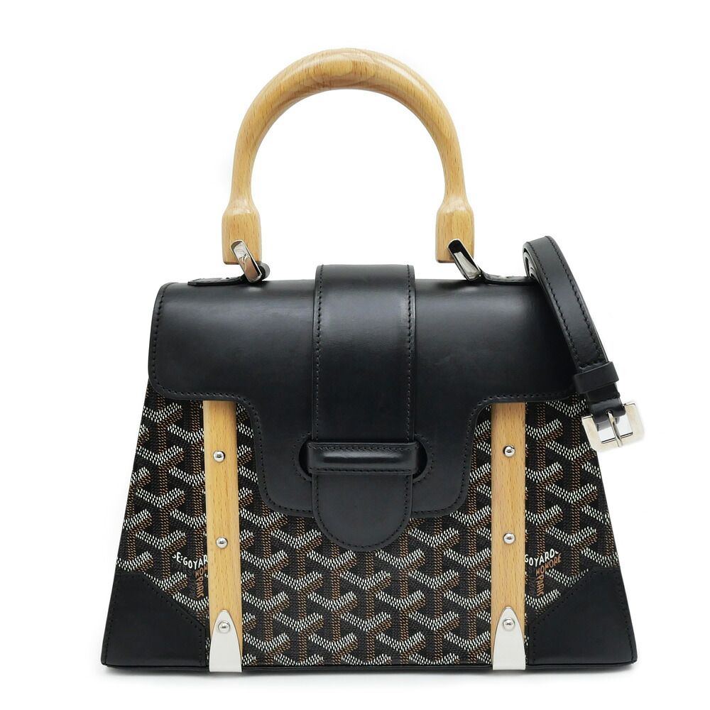 Goyard Saigon PM Black Hand Shoulder 2-Way Bag Canvas Leather