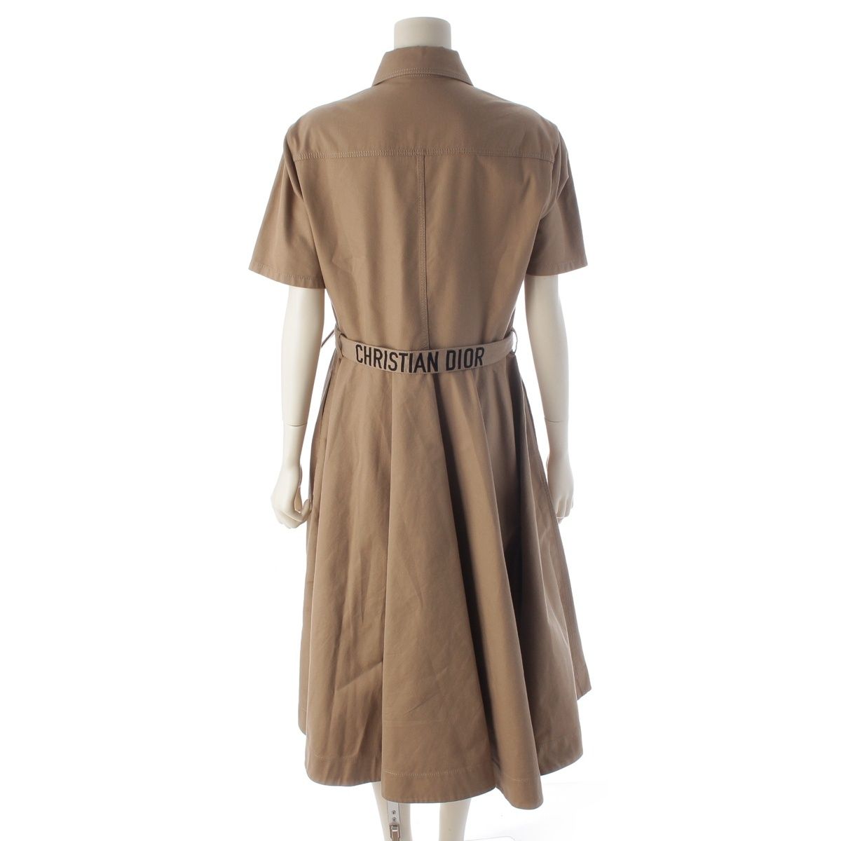 Dior Cotton Logo Belt Short Sleeve Dress Midi Beige 38 — view 4