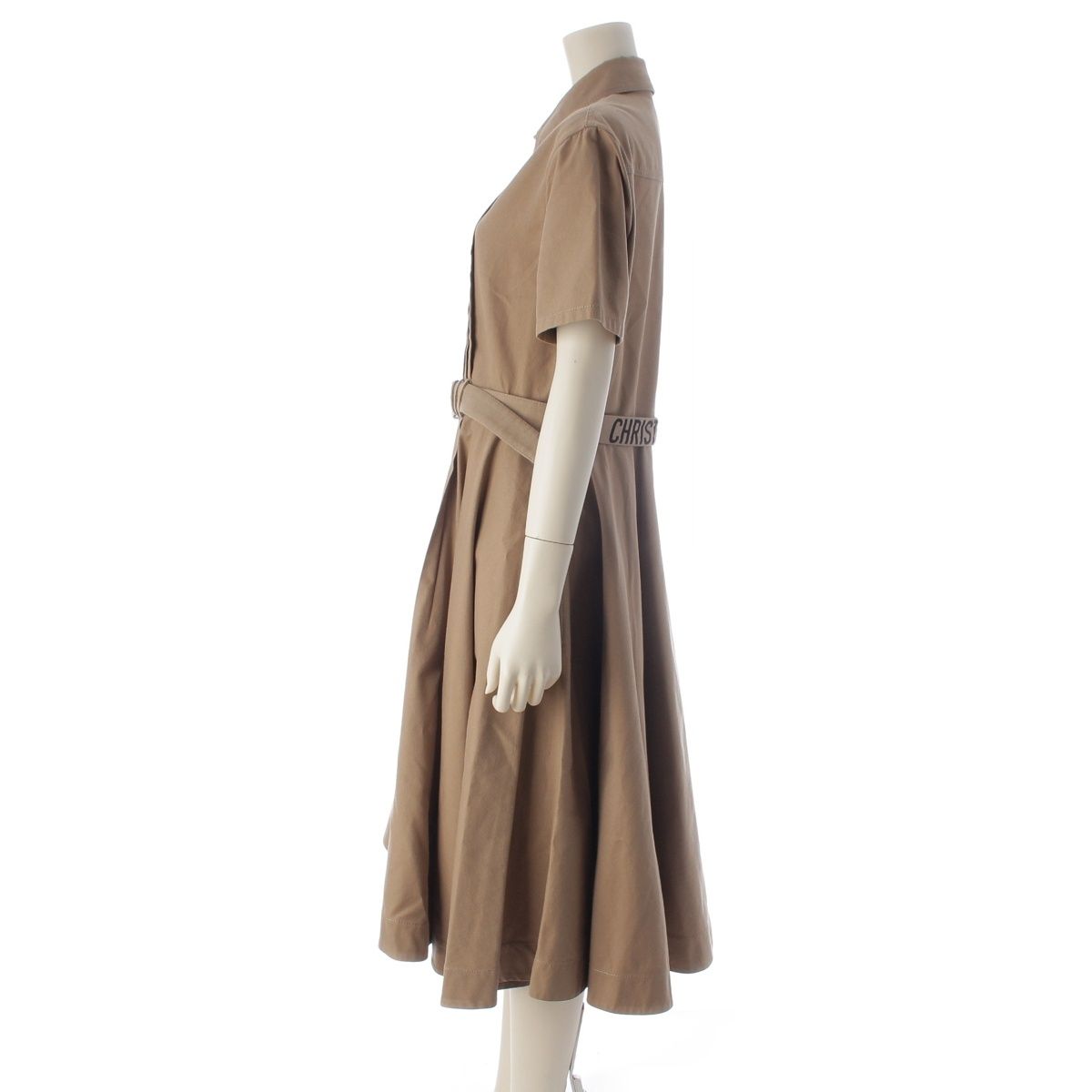 Dior Cotton Logo Belt Short Sleeve Dress Midi Beige 38 — view 3