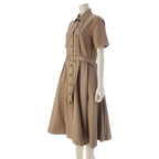 Dior Cotton Logo Belt Short Sleeve Dress Midi Beige 38 — view 2