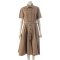 Dior Cotton Logo Belt Short Sleeve Dress Midi Beige 38
