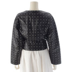 Chanel Lamb Leather CC Logo Cropped Collarless Jacket Black 34 — view 4