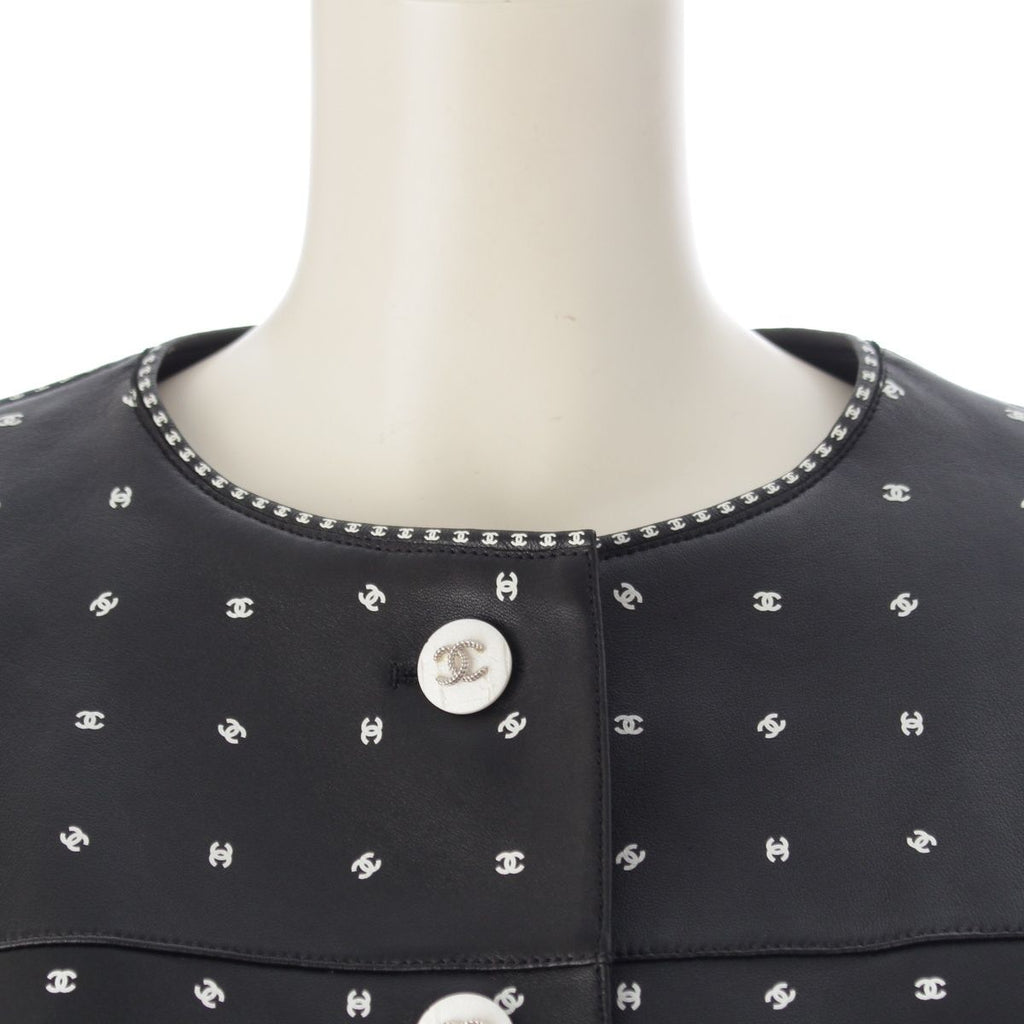 Chanel Lamb Leather CC Logo Cropped Collarless Jacket Black 34 — view 5
