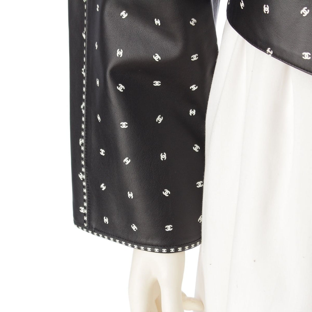 Chanel Lamb Leather CC Logo Cropped Collarless Jacket Black 34 — view 6