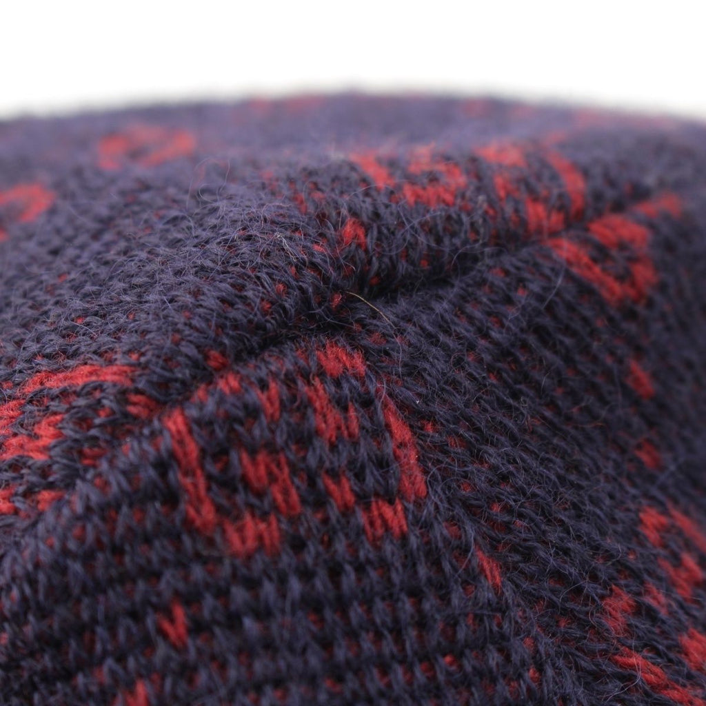 Gucci Alpaca Wool GG Pattern Knit Cap Beanie Hat Navy Red L 59 — view 4
