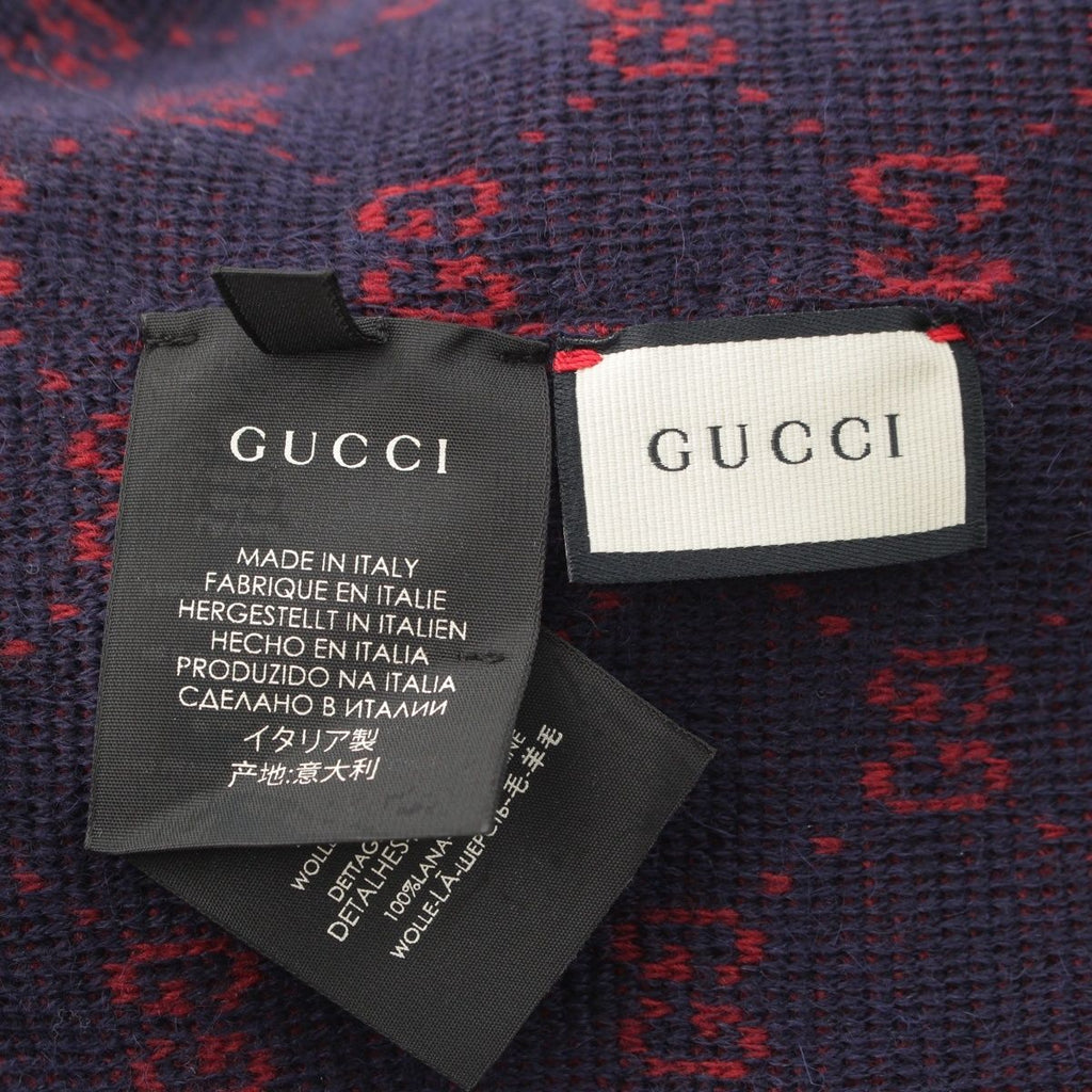 Gucci Alpaca Wool GG Pattern Knit Cap Beanie Hat Navy Red L 59 — view 6