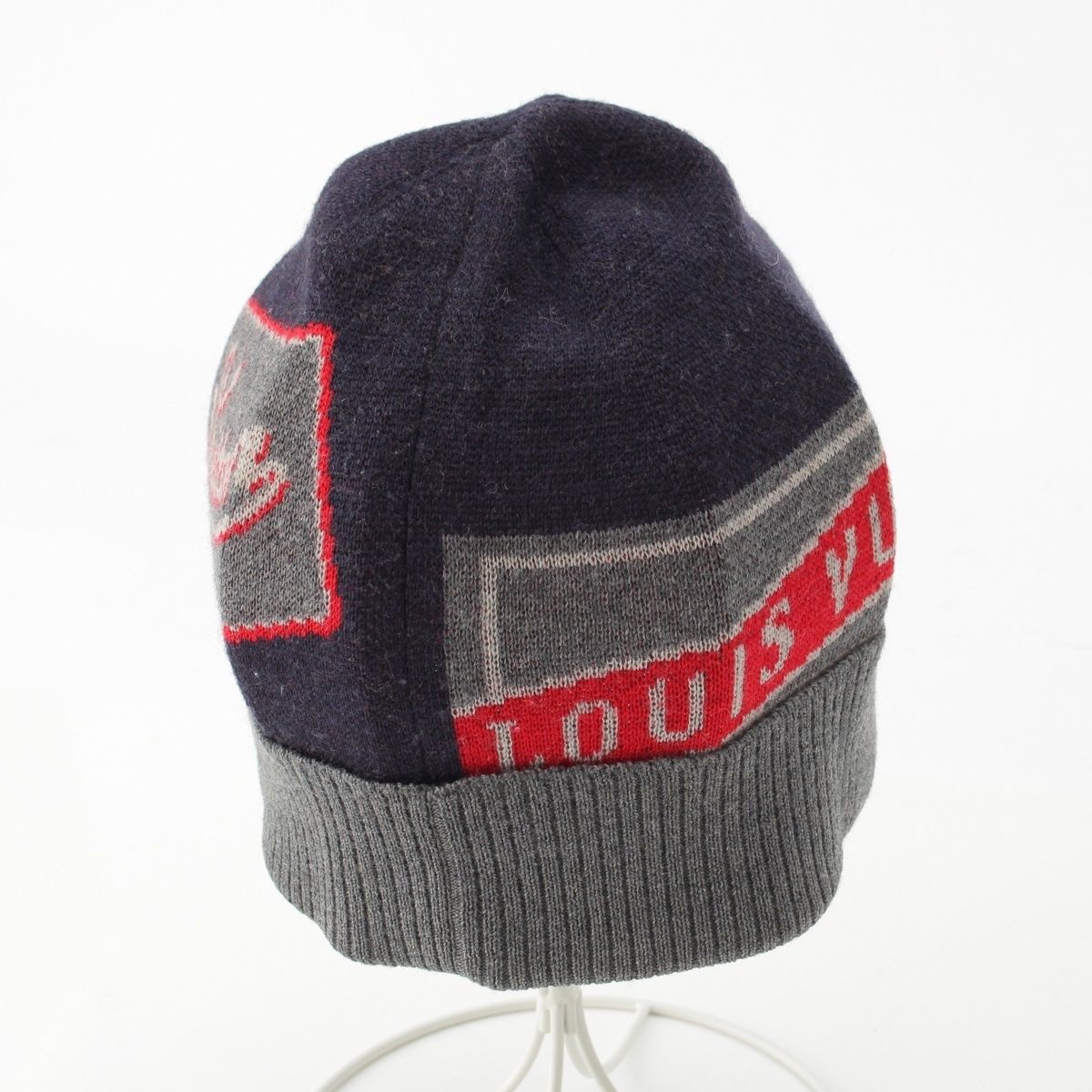 Louis Vuitton Wool Bonnet Traves Knit Cap Beanie Hat Navy Gray — view 3