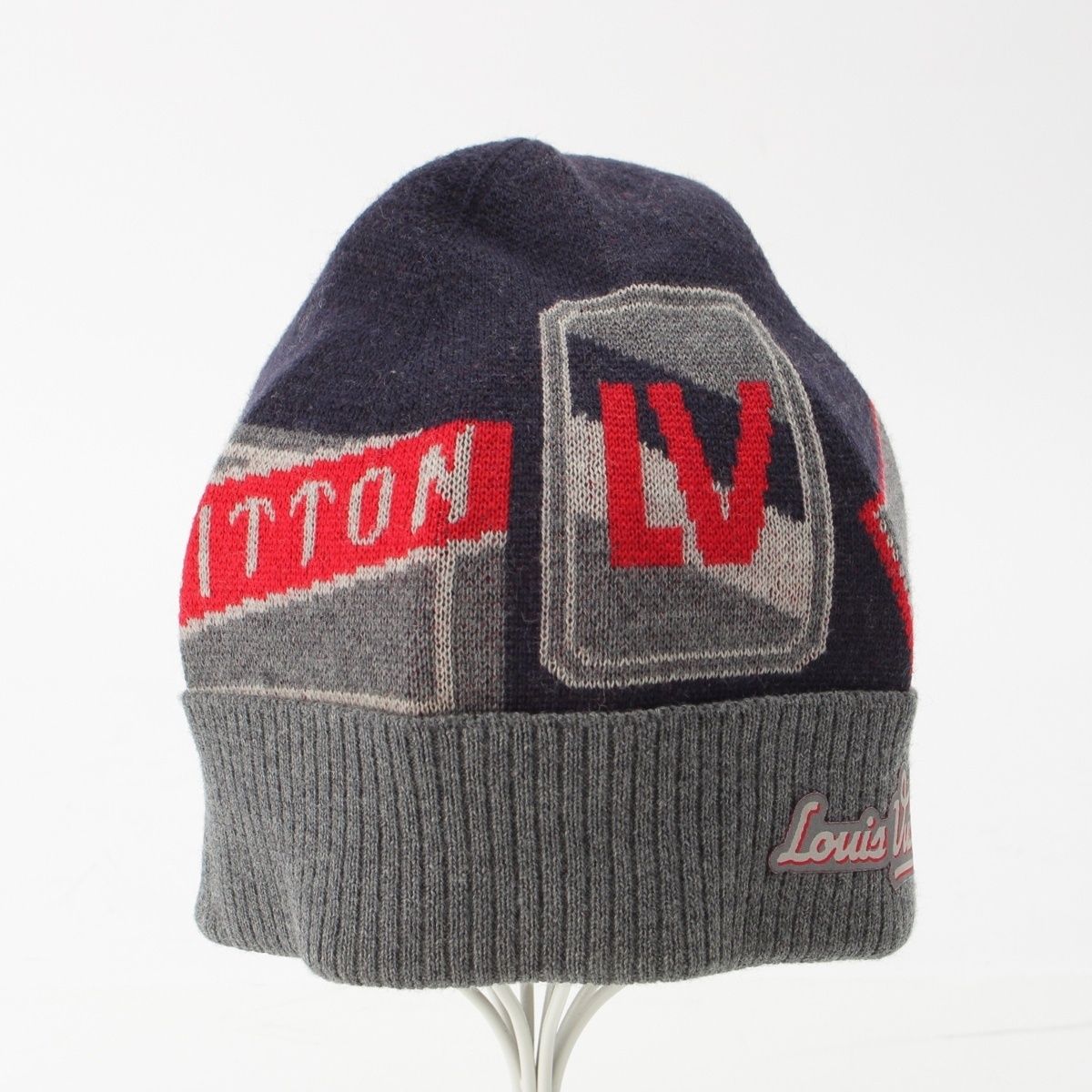 Louis Vuitton Wool Bonnet Traves Knit Cap Beanie Hat Navy Gray — view 4