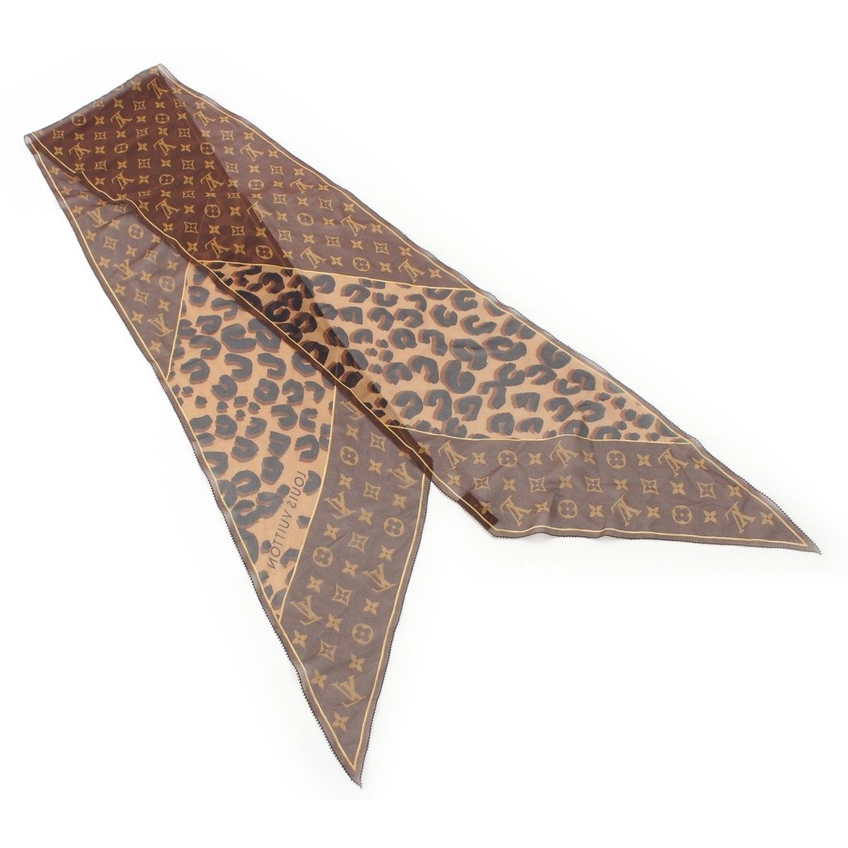 Louis Vuitton Silk Monogram Leopard Sheer Scarf Brown — view 2