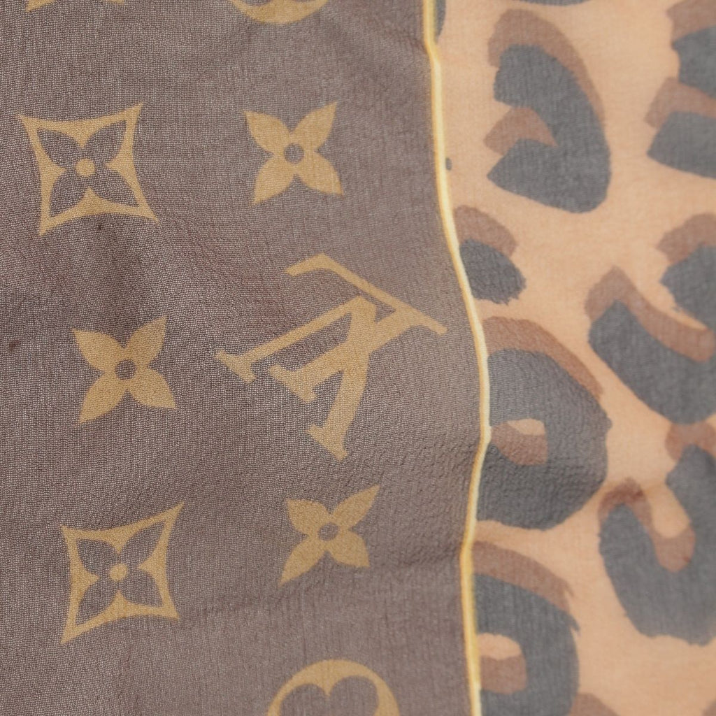 Louis Vuitton Silk Monogram Leopard Sheer Scarf Brown — view 5