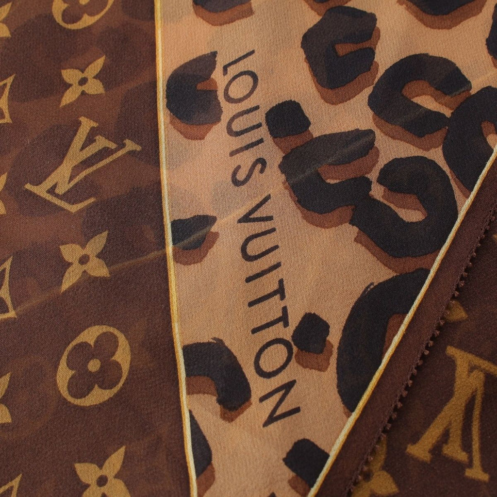 Louis Vuitton Silk Monogram Leopard Sheer Scarf Brown — view 7