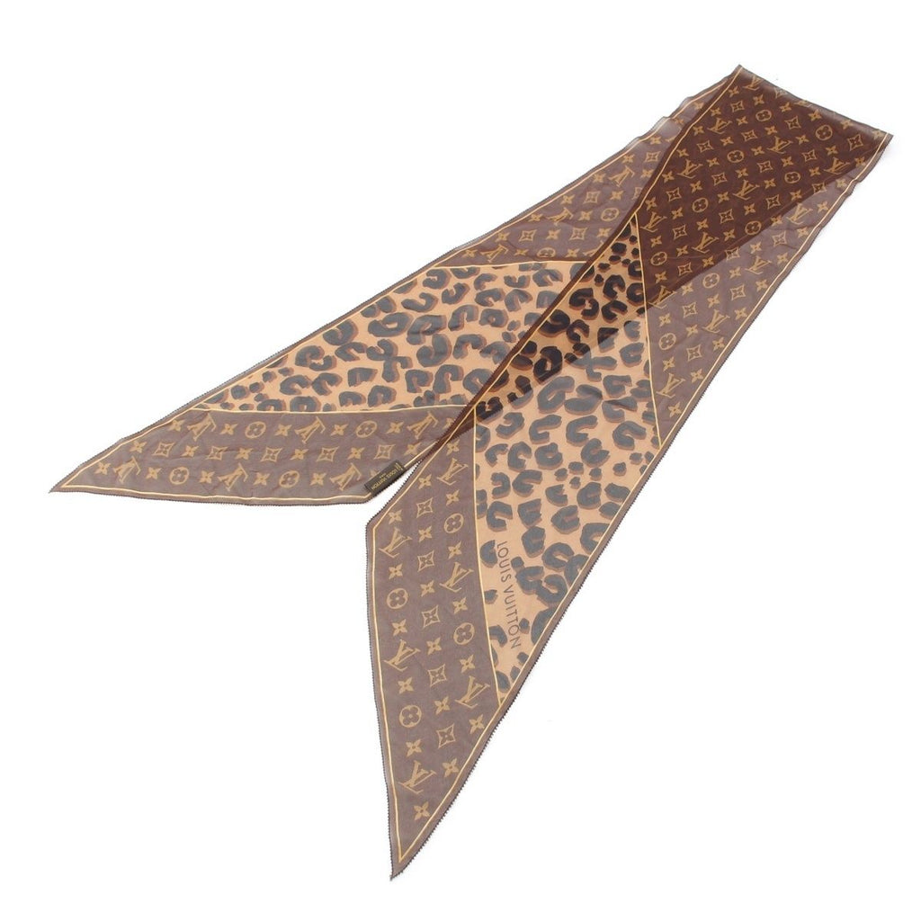 Louis Vuitton Silk Monogram Leopard Sheer Scarf Brown