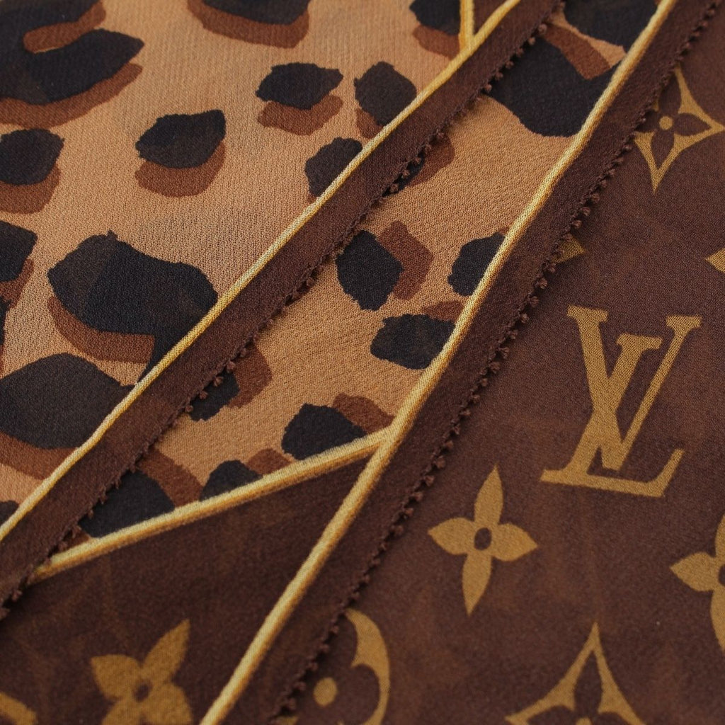 Louis Vuitton Silk Monogram Leopard Sheer Scarf Brown — view 8