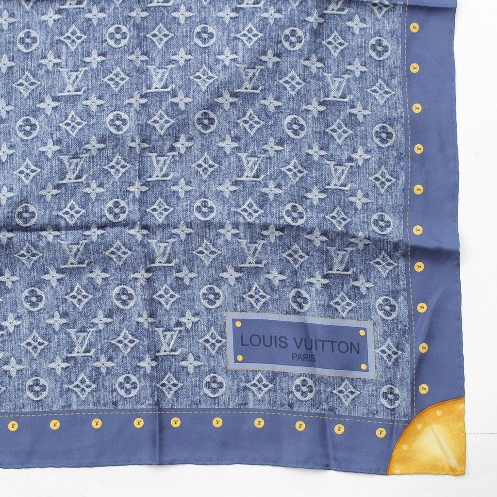 Louis Vuitton Silk Monogram Denim Scarf Blue — view 5