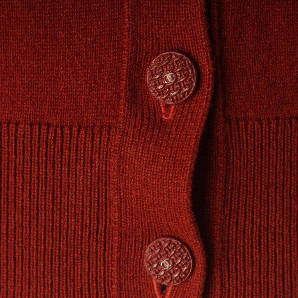 Chanel 18k Cashmere Coco Button Long Sleeve Cardigan Red 34 — view 7