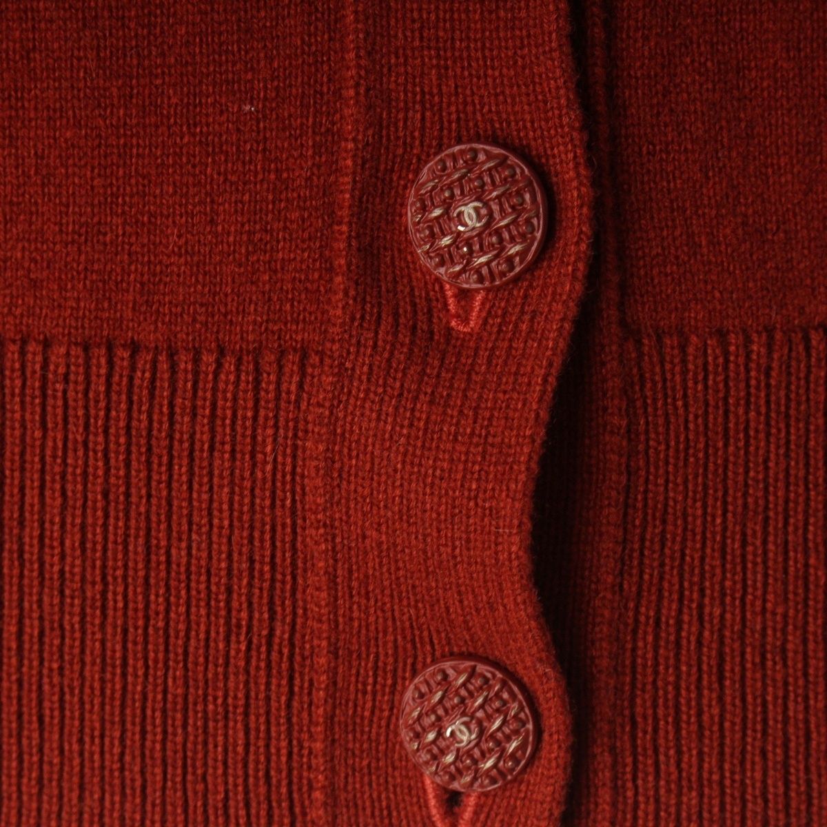 Chanel 18k Cashmere Coco Button Long Sleeve Cardigan Red 34 — view 7