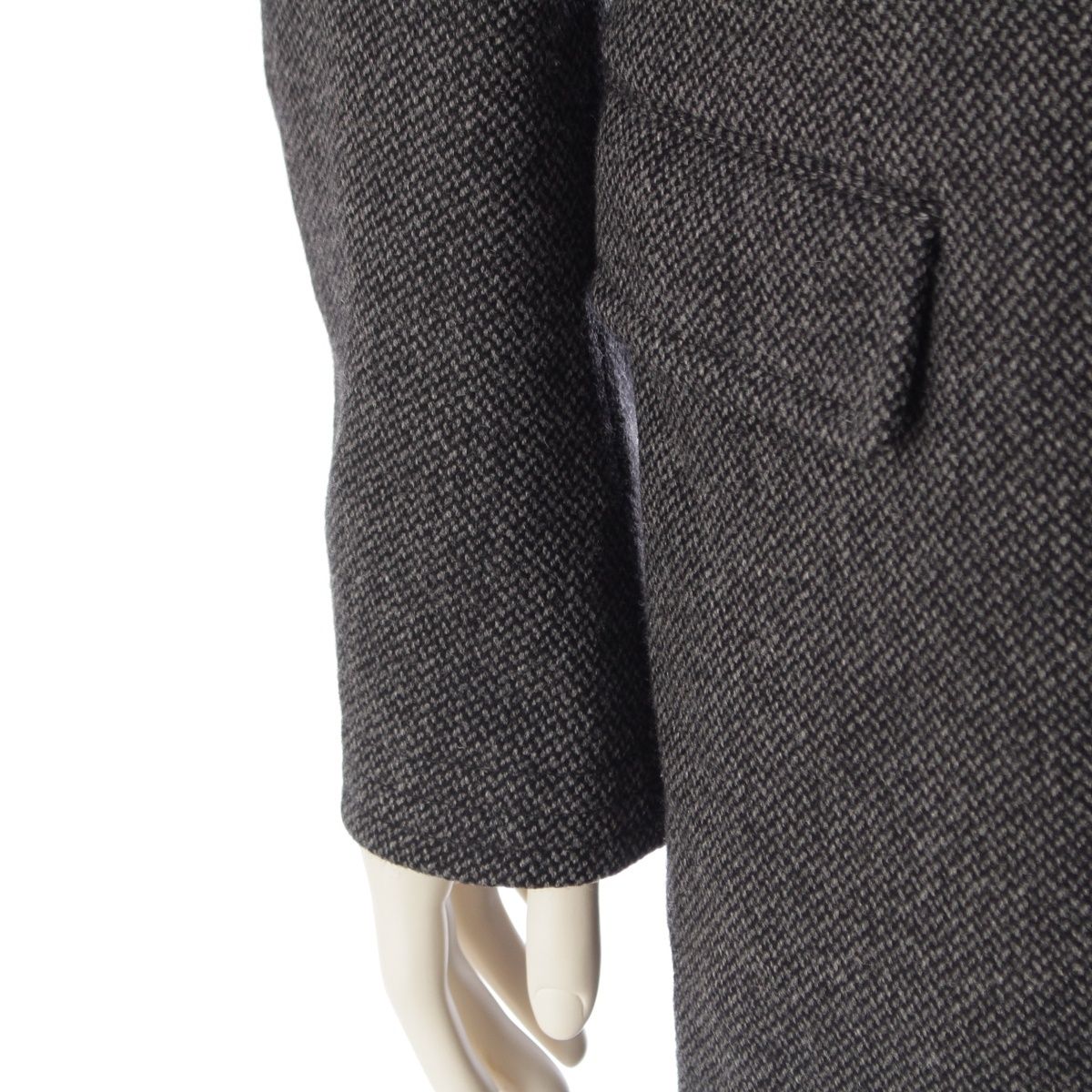 Hermes Wool Cashmere Herringbone Chesterfield Long Coat Gray Black 48 — view 6